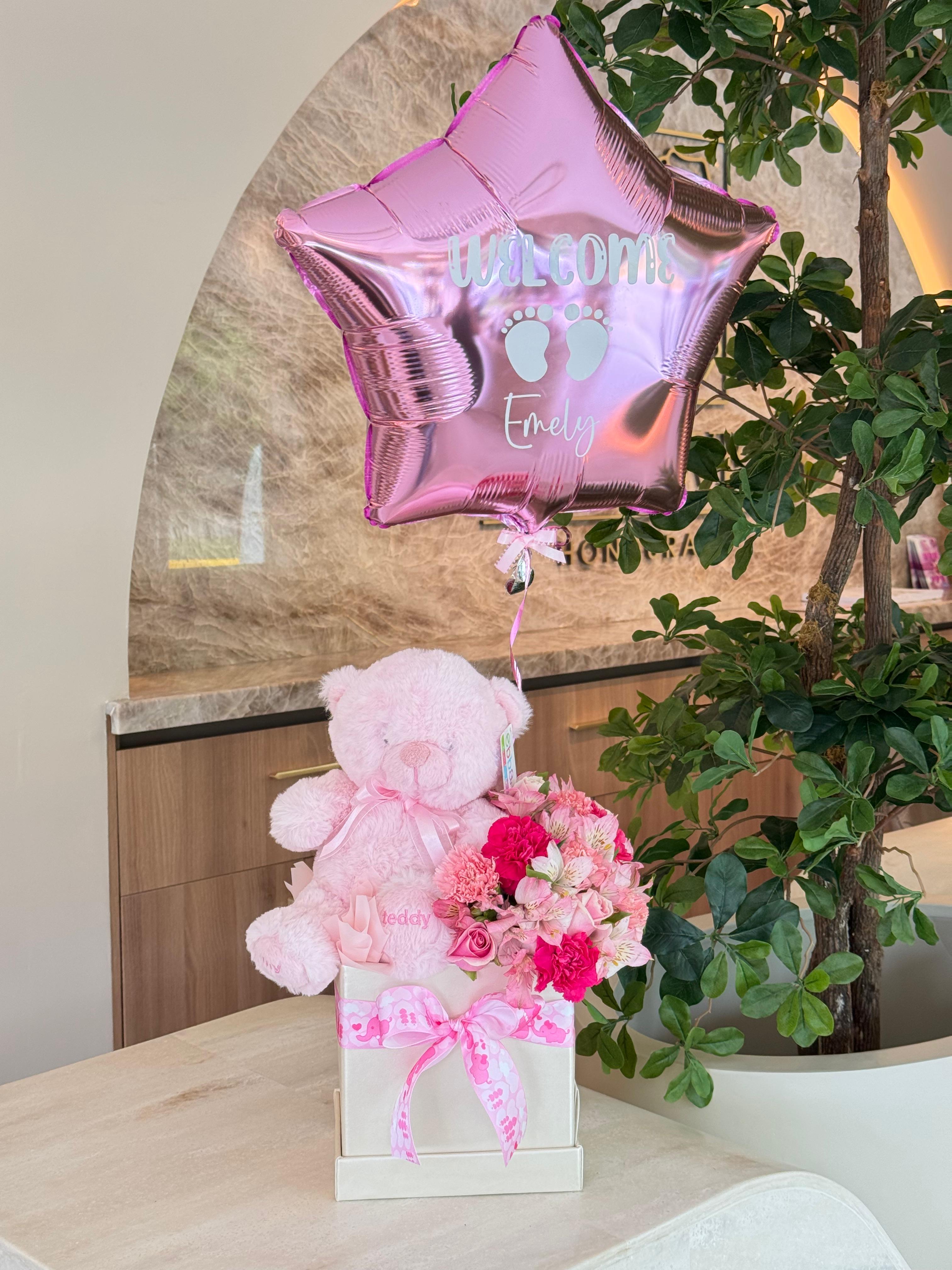 Pink Teddy Garden + Balloon
