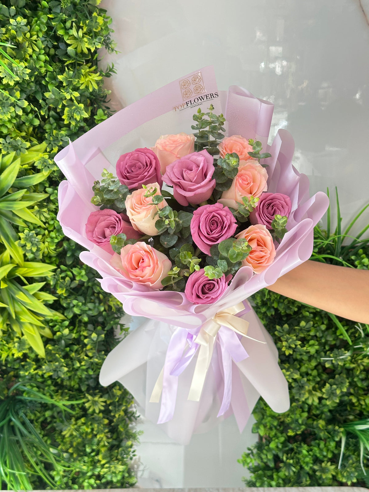 12 Roses Bouquet Purple & Pink | Top Flowers