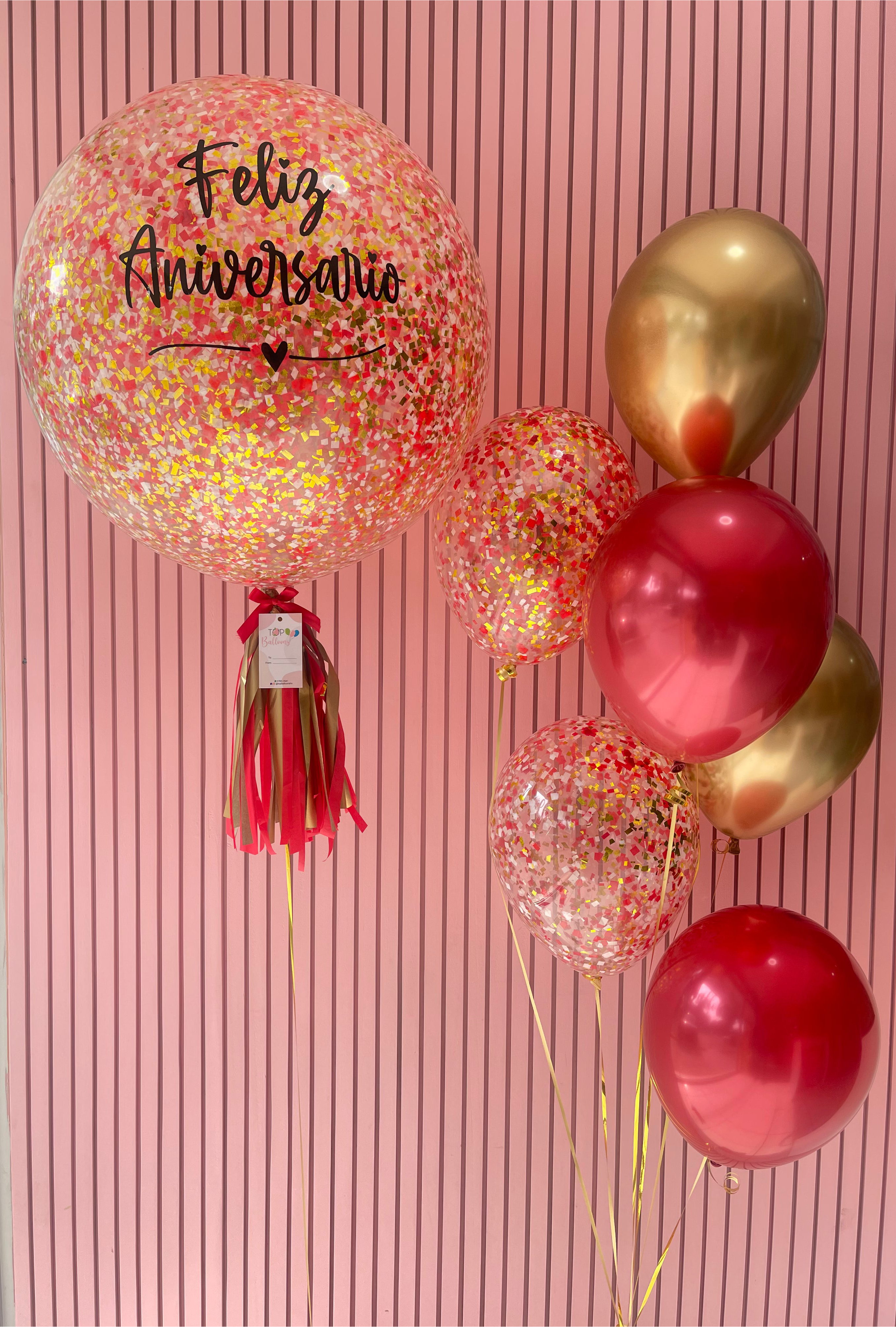 Red & Gold Big Confetti + Bouquet