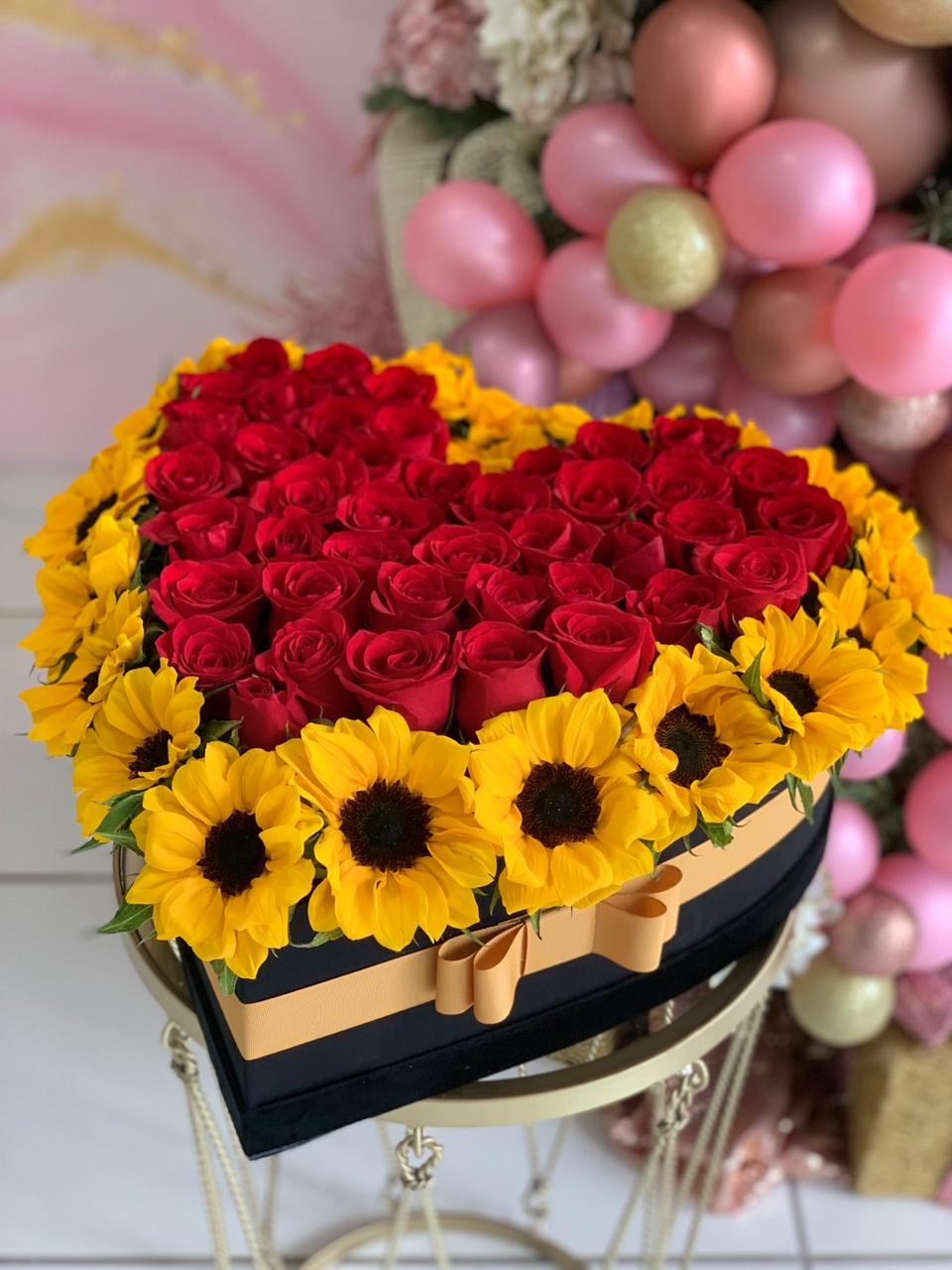 Sunflowers & Roses Heart Top Flowers